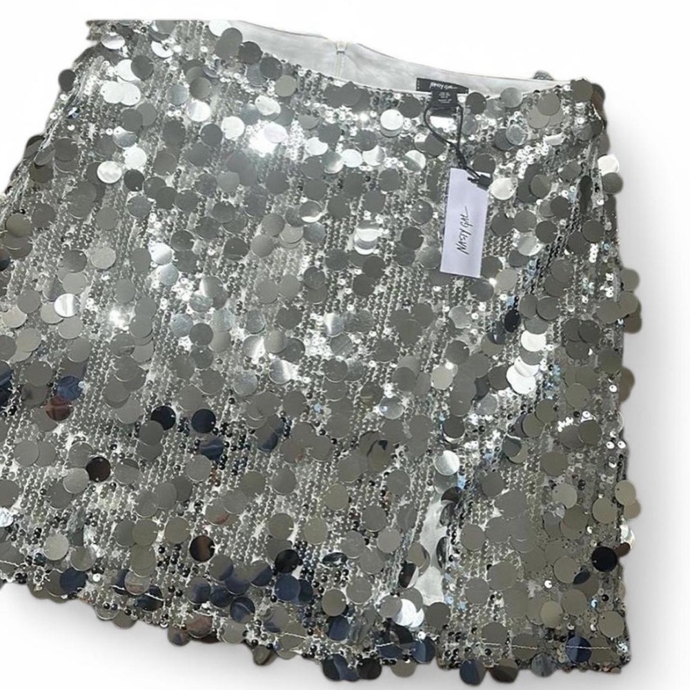 Nasty Gal Silver Sequin Mini Skirt